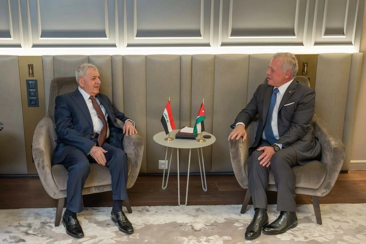 His Majesty King Abdullah, during a meeting with Iraq President Abdul Latif Rashid on Sunday, expresses pride in the deep-rooted ties between Jordan and Iraq (Photos courtesy of Royal Court)