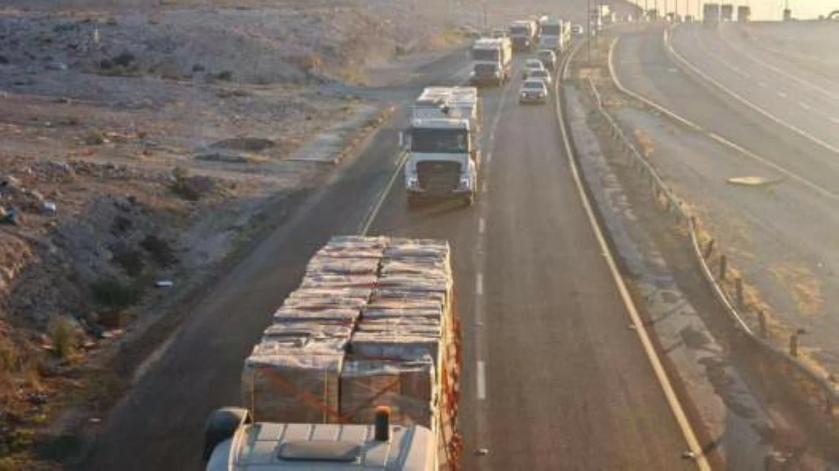 The Jordan Hashemite Charity Organisation (JHCO) says on Sunday it has sent an aid convoy of 60 trucks to the Gaza Strip
(JHCO photo)