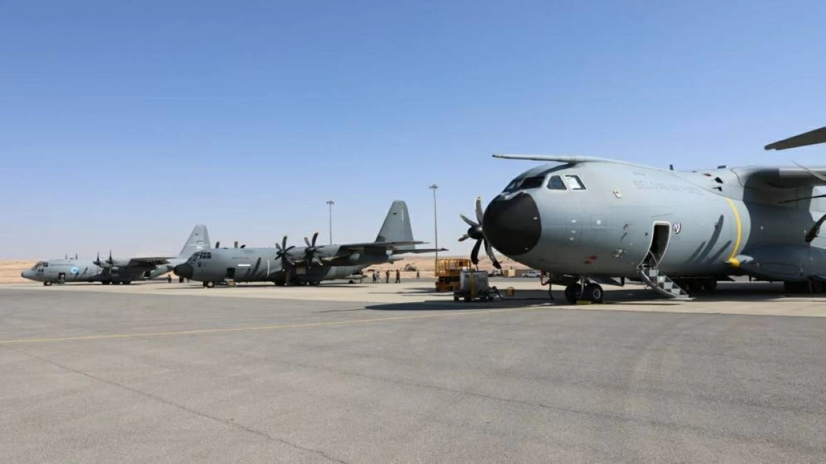 The Jordan Armed Forces- Arab Army (JAF) on Sunday conducts seven airdrops of humanitarian aid into the besieged Gaza Strip, in cooperation UAE, France, Germany and Belgium (JAF photo)