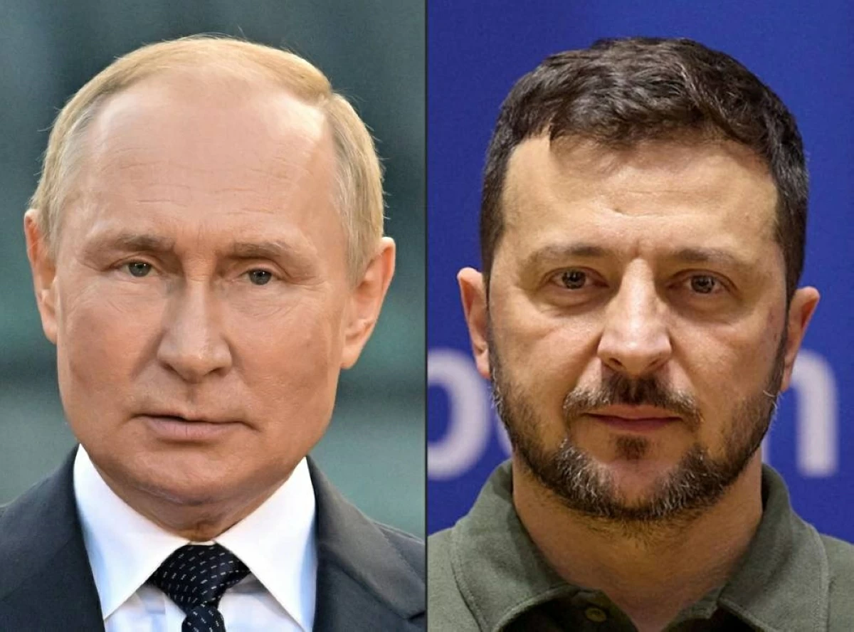 This combination of file photographs created on August 8, 2025, shows Russian President Vladimir Putin (L) giving a speech on September 21, 2022 and Ukrainian President Volodymyr Zelensky during a ceremony of agreement on security cooperation between Ukraine and Estonia in Brussels. (AFP photo) 