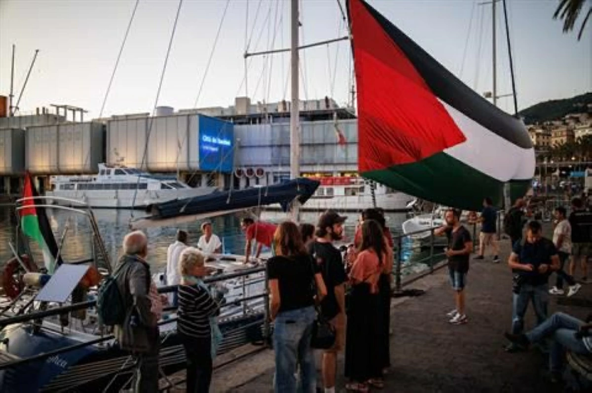 Boats that will leave to Gaza joining the Global Sumud Flotilla gather in Genoa harbor on August 30, 2025