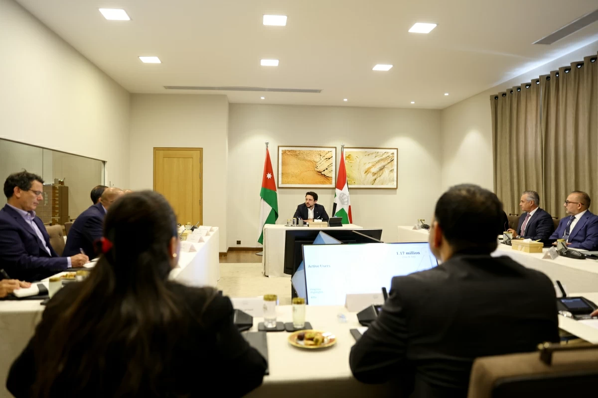 HRH Crown Prince Hussein chairs a meeting of the National Council for Future Technology to review the progress of its projects.(Photo courtesy of Royal Court)