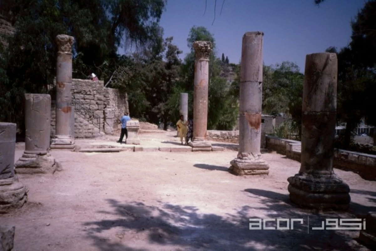 Two rows of three columns of the remains of the Byzantine Basilica which is now part of the artistic hub Darat Al Funun, overlooking Amman's downtown

(Photo courtesy of ACOR)