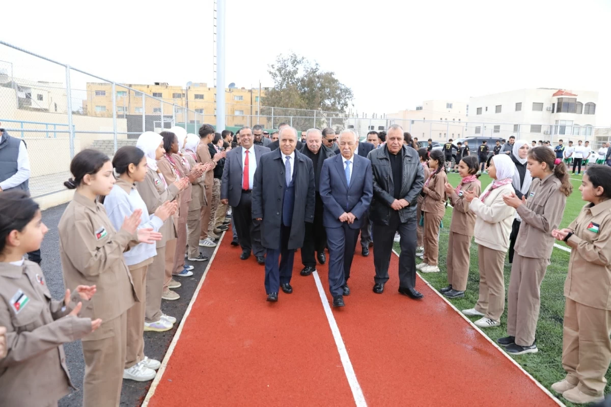 Deputising for His Majesty King Abdullah, Royal Court Chief Yousef Issawi on Wednesday inaugurates two model schools in Amman and a full-sized football pitch in Madaba (Petra photo)