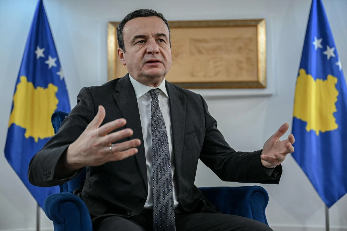 Kosovo's acting Prime Minister and leader of the Vetevendosje (LVV) party, Albin Kurti, gestures as he speaks during an interview with AFP in Pristina on December 24, 2025 (AFP photo)
