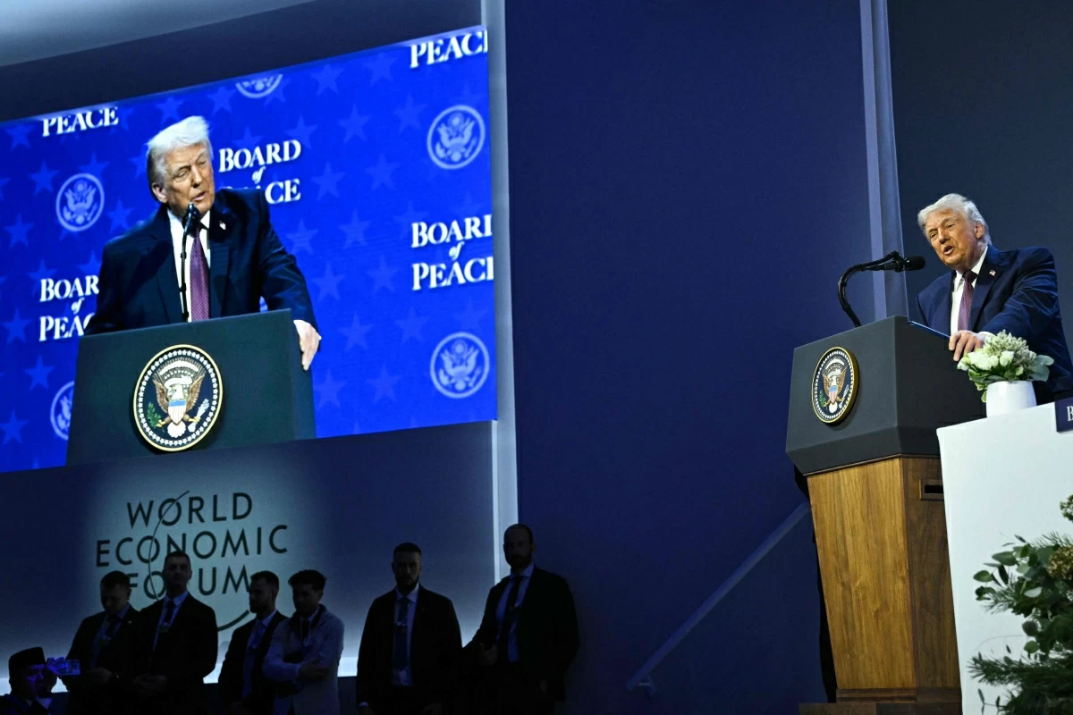 US President Donald Trump speaks at the 'Board of Peace' meeting during the World Economic Forum annual meeting in Davos on January 22, 2026 (AFP photo)
