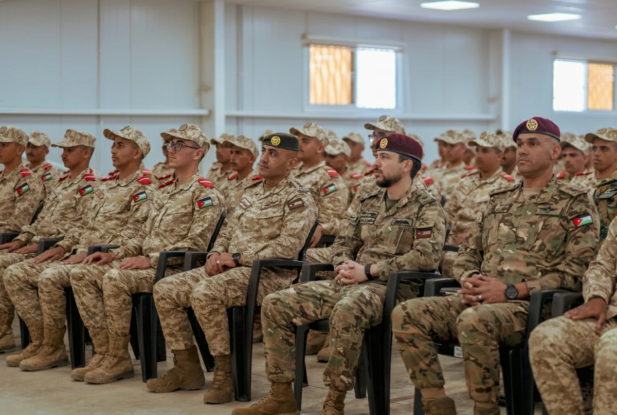 HRH Crown Prince Hussein on Wednesday visits the National Service training centre at Shweier Military Camp, to review the progress of its training programmes (Photo courtesy of Royal Court)