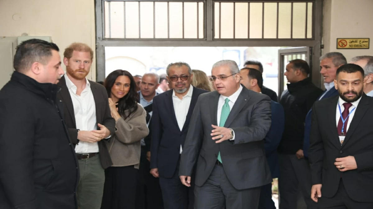 Minister of Health Ibrahim Badour, accompanied by Prince Harry, Duke of Sussex, Meghan Markle, Duchess of Sussex and Director-General of the World Health Organisation Tedros Adhanom Ghebreyesus, on Thursday tour the National Centre for Rehabilitation of Addicts in Shafa Badran (Al Mamlaka TV photo)