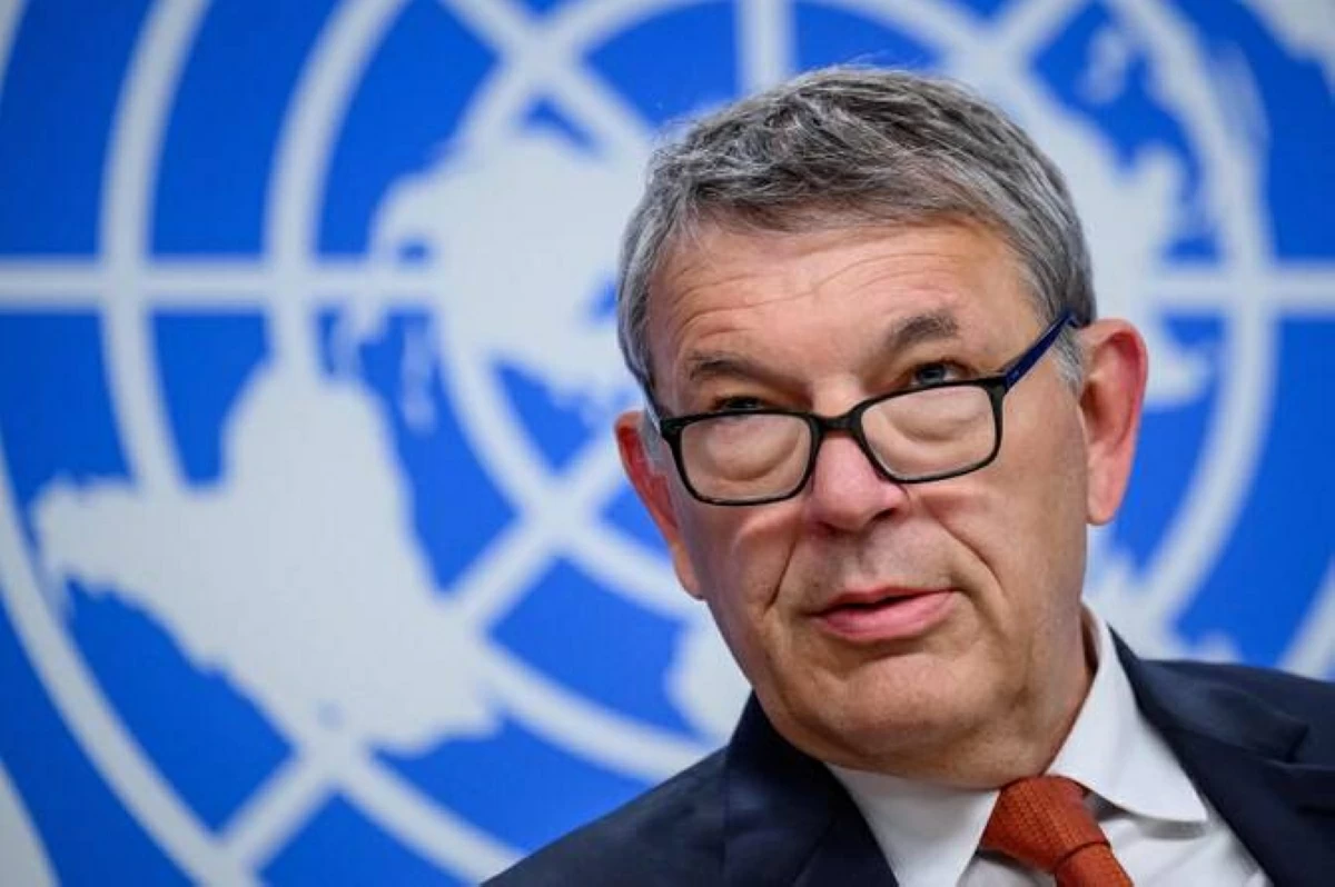 UNRWA's outgoing Commissioner-General Philippe Lazzarini looks on during his end of mandate press briefing at the United Nations offices in Geneva (AFP photo)
