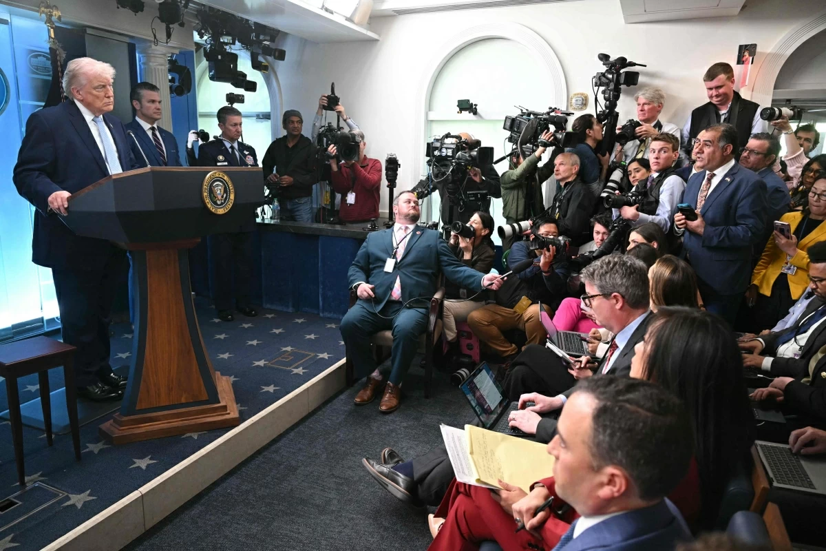 US President Donald Trump listens to a question from a reporter during a press conference about the conflict in Iran in the James S. Brady Press Briefing Room of the White House on April 6, 2026, in Washington, DC (AFP photo)