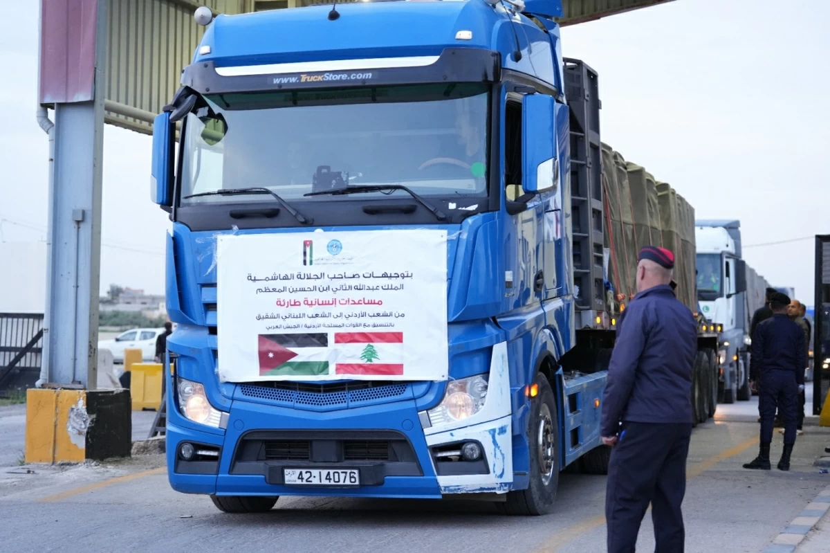 In this photo, provided on Thursday by the Jordan Hashemite Charity Organisation (JHCO), trucks carrying relief aid are seen en route to Lebanon as part of efforts to assist the country, which is facing a dire humanitarian situation amid the Israel-Hizbollah war

 

(JHCO photos)