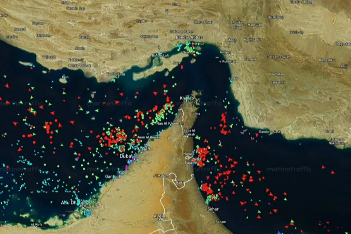 This screen grab taken from a screen recording of the MarineTraffic website on April 21, 2026, shows data visualisation of maritime traffic in the Gulf, Strait of Hormuz and Gulf of Oman from April 18 to April 20, amid a fragile US-Iran truce (AFP photo)