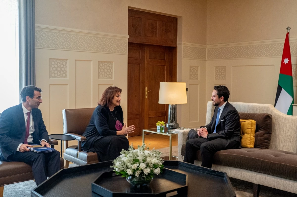 Deputising for His Majesty King Abdullah, HRH Crown Prince Hussein meets with European Commissioner for the Mediterranean Dubravka Šuica at Al Husseiniya Palace (Photo courtesy of Royal Court)
