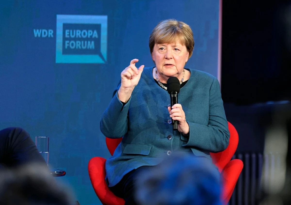 Former German Chancellor and member of the conservative Christian Democratic Union (CDU) Angela Merkel speaks on stage as she takes part in a panel discussion themed "Despite everything, is there hope in Europe?" at the Re:Publica fair ground during the opening of the Re:publica digital conference in Berlin, on May 18, 2026 (AFP photo)