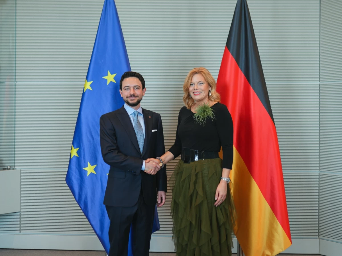 HRH Crown Prince Hussein meets with President of the German Bundestag Julia Klöckner in Berlin on Thursday (Photo courtesy of Royal Court)