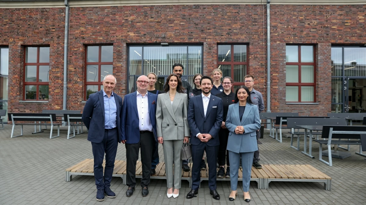 HRH Crown Prince Hussein and HRH Princess Rajwa Hussein visit the ABB Training Centre in Berlin on Friday (Photo courtesy of Royal Court)
