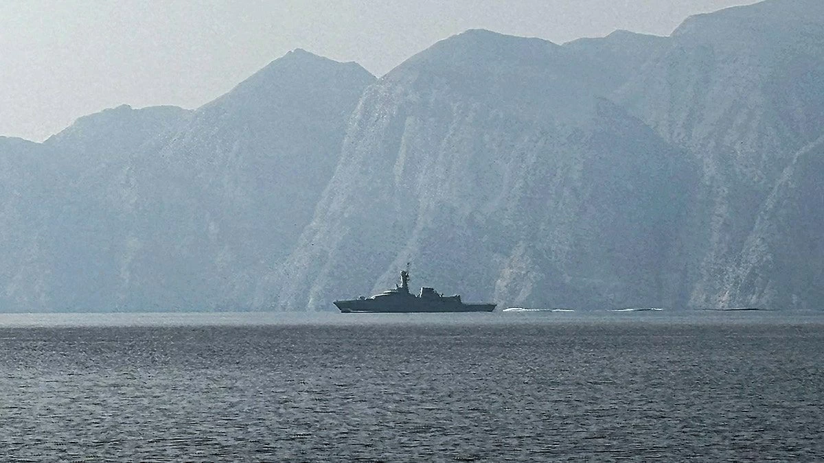 Navy vessel is seen sailing in the Strait of Hormuz, a vital waterway through which much of the world's oil and gas passes, on March 1, 2026 (AFP via Getty Images)