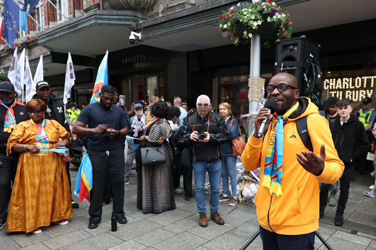 Bissa Kembetia, president of the Congolese Community in Ireland speaks during a protest in central Dublin on Saturday (AFP photo)