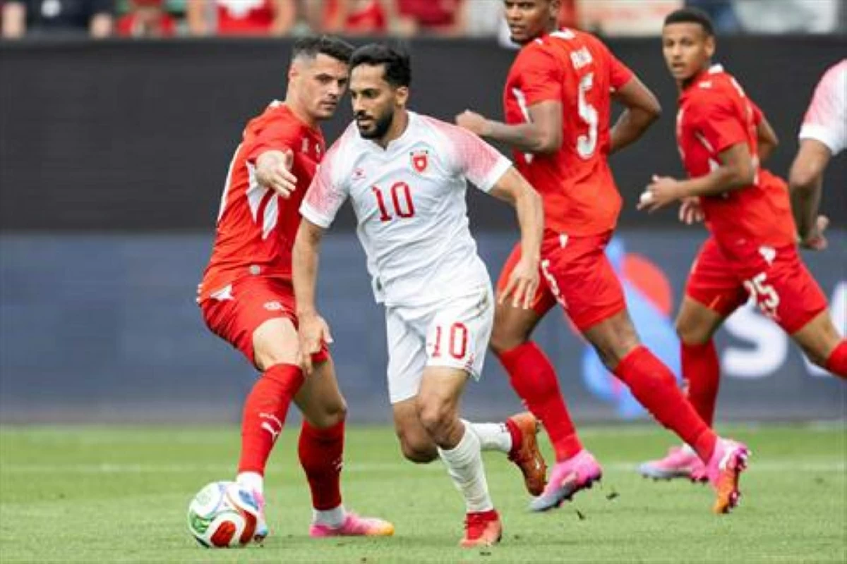Jordan's forward Mousa Al Tamari (C) controls the ball during a friendly match between Switzerland and Jordan ahead of the 2026 FIFA World Cup football tournament at the Kybunpark stadium, in St. Gallen, on May 31, 2026 ( AFP photo)