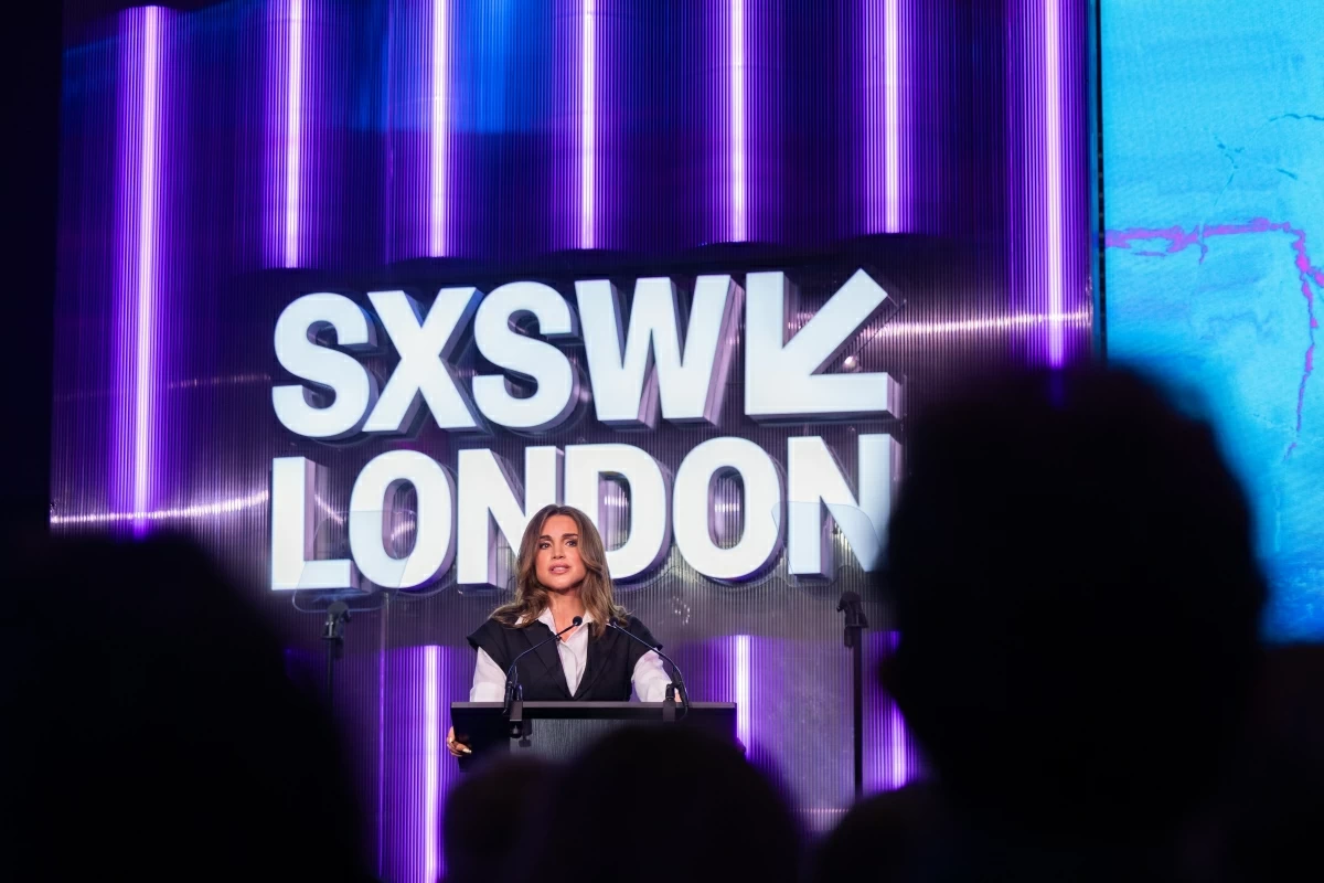 Speaking from the South by Southwest London conference stage on Wednesday, Queen Rania reflects on the prevailing sense of heaviness felt across the Middle East over the past few years (Photo courtesy of the Office of Her Majesty)