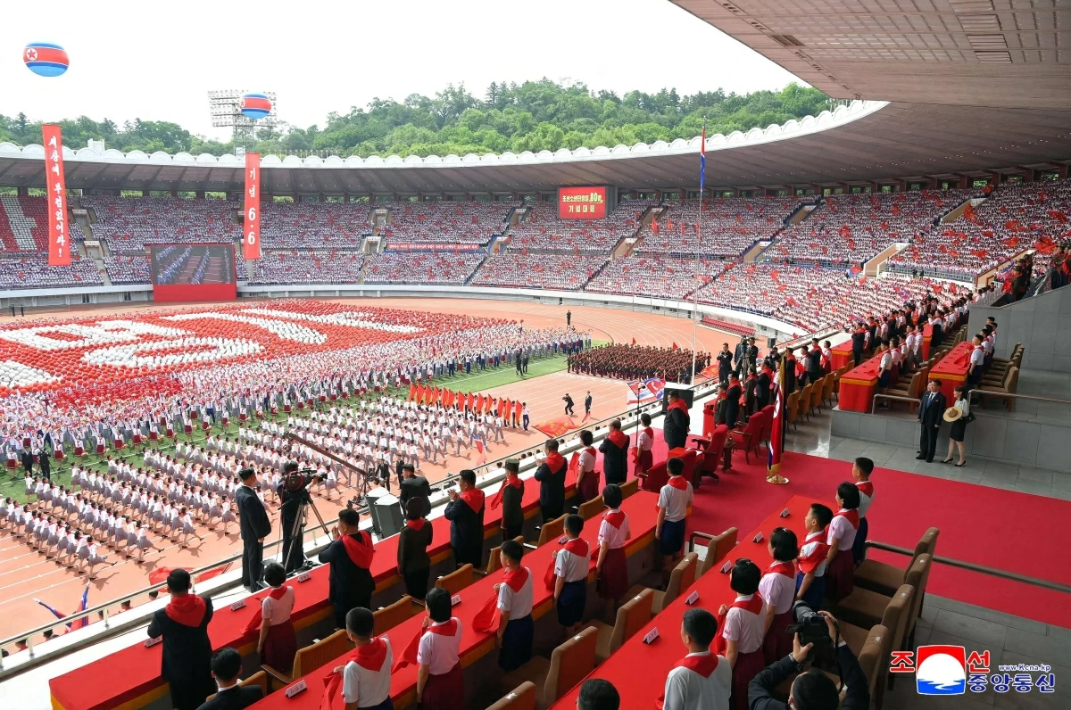 This photo taken on Saturday and released by North Korea's official Korean Central News Agency (KCNA) via KNS on Sunday, shows North Korean leader Kim Jong-un attending the 80th anniversary celebration of the founding of the Korean Children's Union at Kim Il-sung Stadium in Pyongyang (AFP photo)