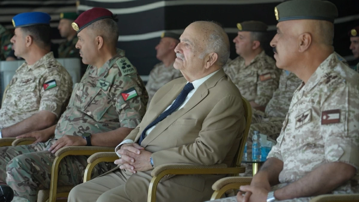 HRH Prince Hassan on Monday visits the Airport Security and Protection Directorate and observes a training session that included light weapons live-fire drills and security operations simulating threats to aircraft and airport security (JAF photo)