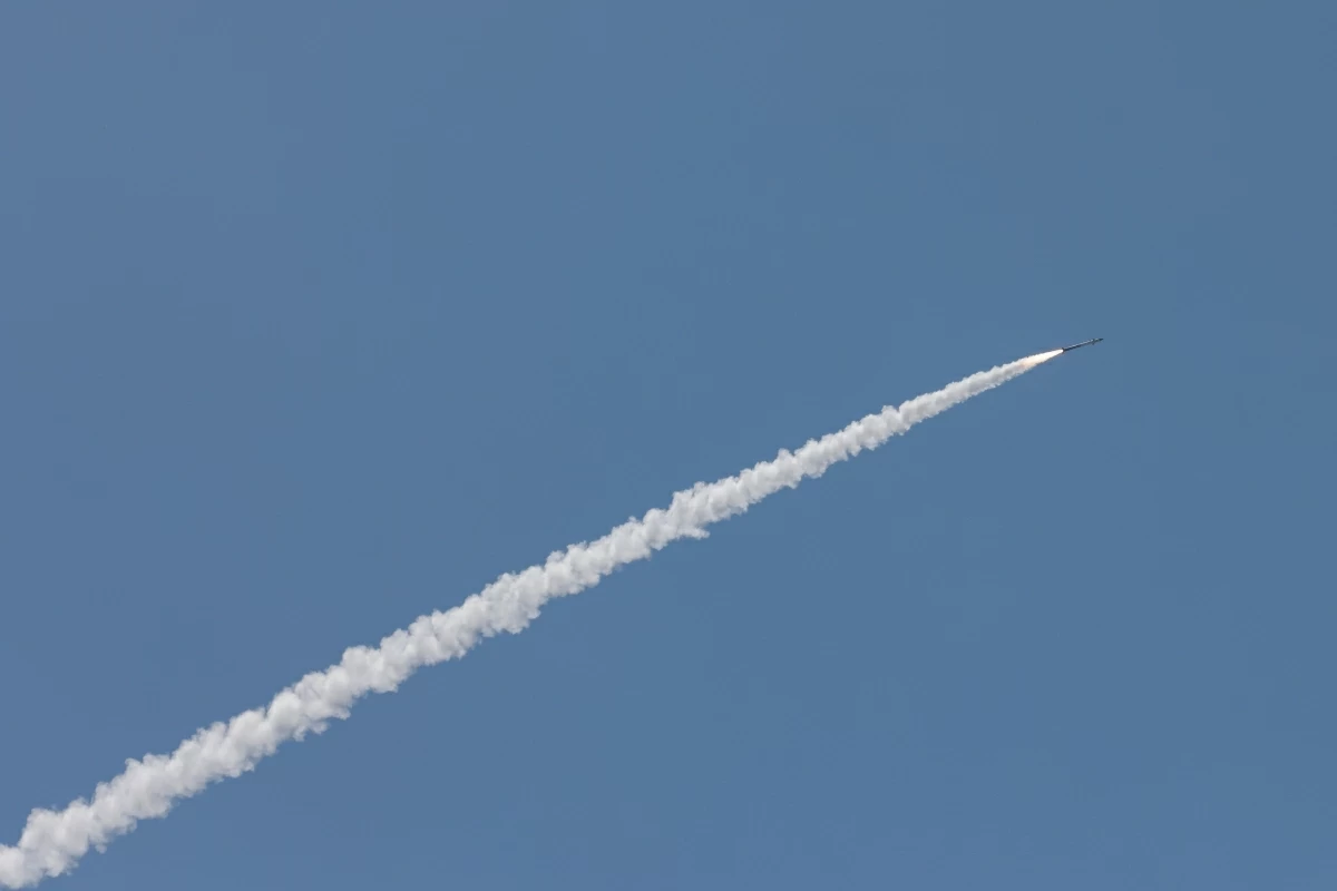 This picture taken from a position in the Upper Galilee region shows an Israeli Iron Dome missile streaking across the sky to intercept incoming projectiles on June 8, 2026
(AFP photo)