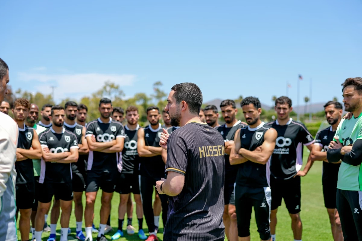 HRH Crown Prince Hussein visits the Jordan national football team’s base camp in San Diego, USA during their final training sessions ahead of the 2026 World Cup (Photo courtesy of Royal Court)