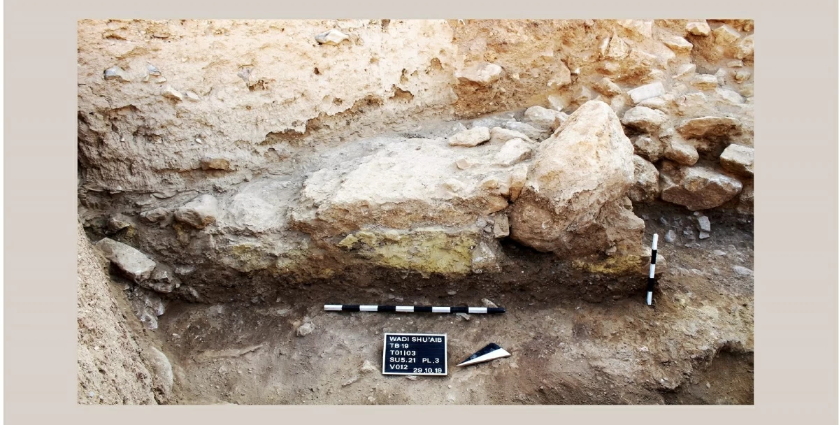 Tell Bleibil, bastion or tower within the fortification system, with yellow chaff- tempered plaster still partially preserved in situ (Photo courtesy og A. Ahrens)
