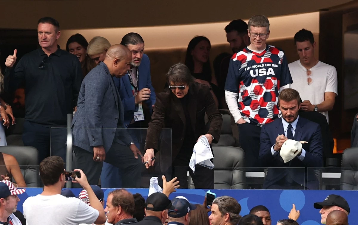 Tom Cruise and David Beckham pictured during the FIFA World Cup 2026 Group D match between USA and Paraguay at Los Angeles Stadium on June 12, 2026 in Los Angeles, California (AFP photo) 
