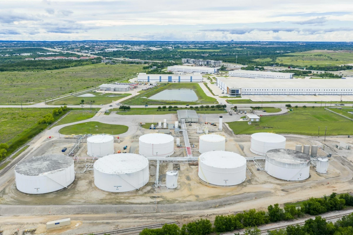 In an aerial view, oil storage tanks are seen at the Sunoco LP Fuel Supply Terminal on Monday in Austin, Texas (AFP photo)
