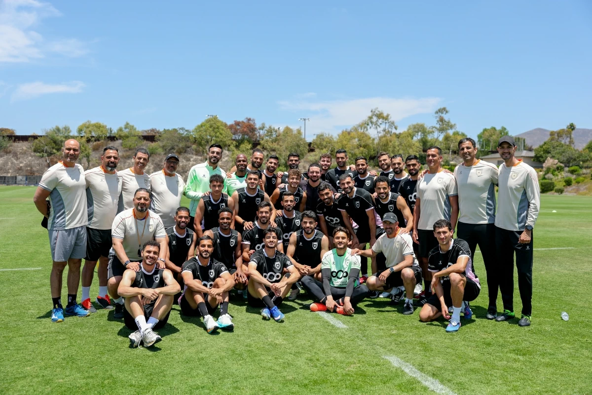 HRH Crown Prince Hussein holds a video call with members of the national football team (the Nashama) on Sunday, ahead of their anticipated World Cup match against Algeria (Photo courtesy of Royal Court)