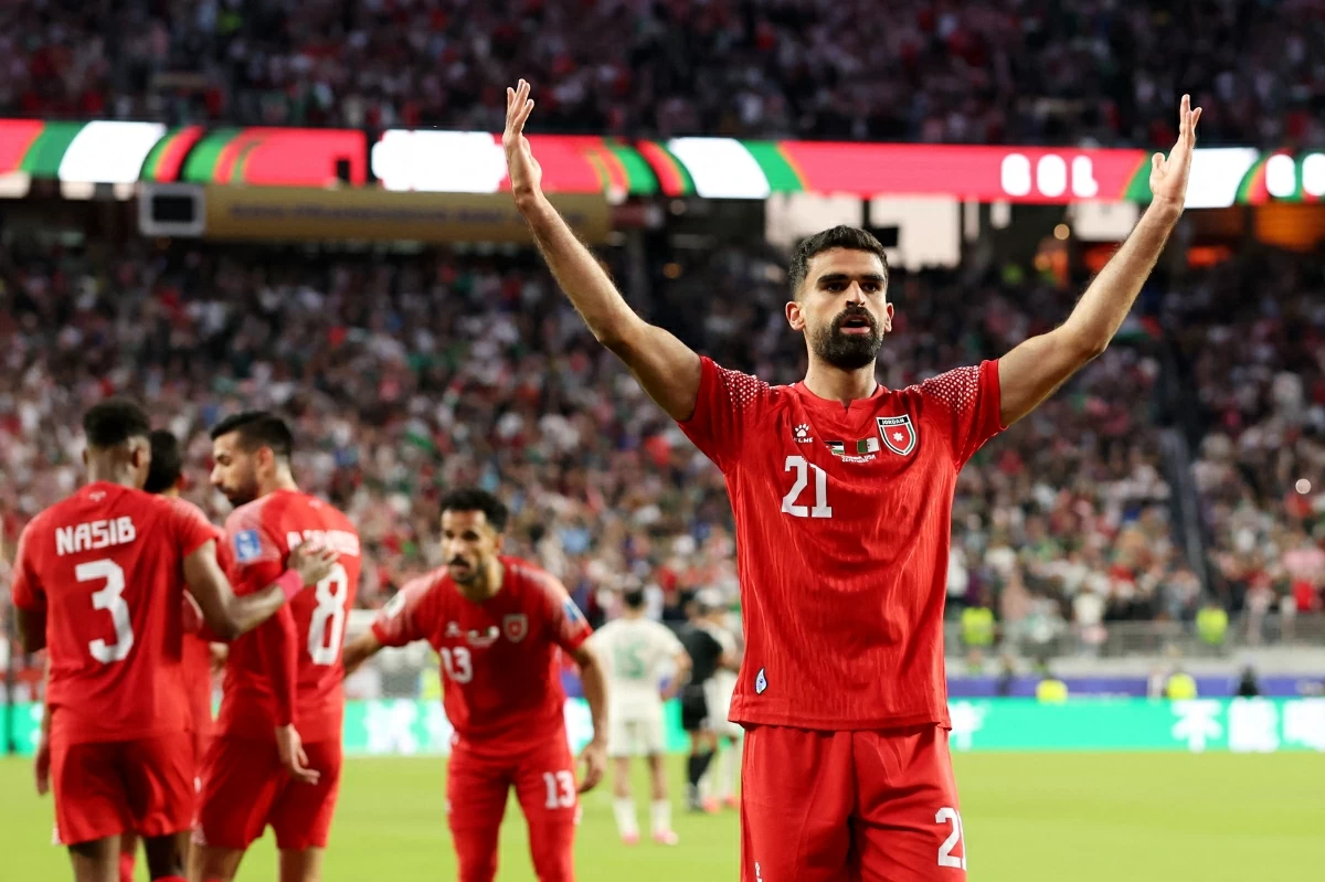 Nizar Rashdan of Jordan celebrates scoring his team's first goal during the FIFA World Cup 2026 Group J match between Jordan and Algeria at San Francisco Bay Area Stadium on June 22, 2026 in Santa Clara, California (AFP photo)
