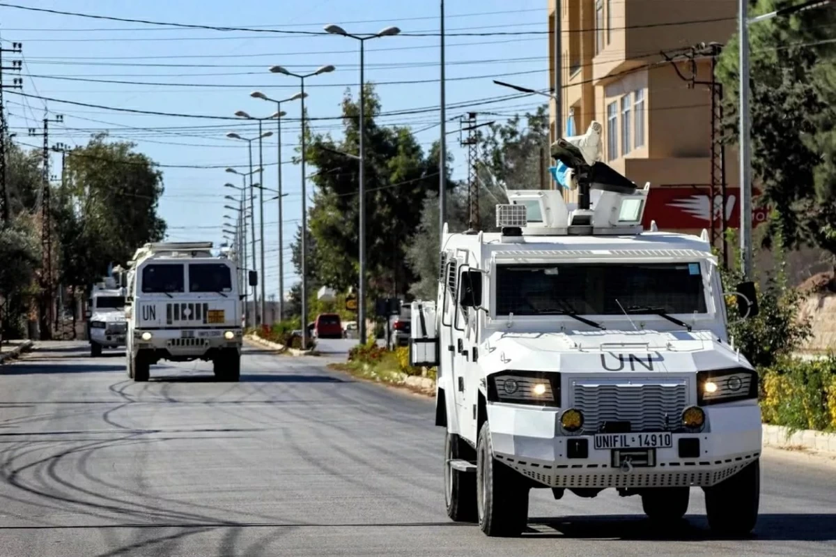 Vehicles from the United Nations Interim Force in Lebanon (UNIFIL) patrol in Marjeyoun in southern Lebanon (AFP)