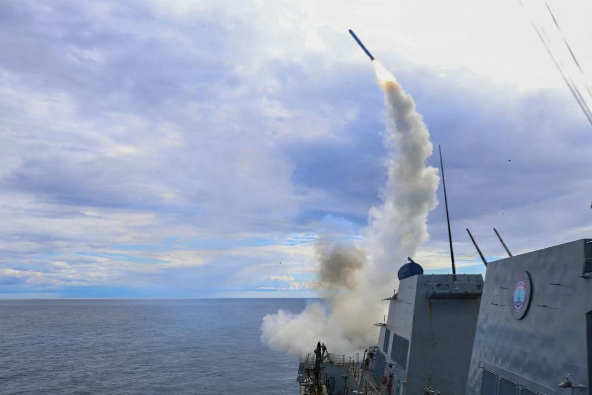 This file US Navy handout photo released by US Central Command public affairs shows Arleigh Burke-class guided-missile destroyer USS Thomas Hudner (DDG 116) firing a Tomahawk land attack missile in support of Operation Epic Fury, from an undisclosed location on March 1, 2026
(AFP photo)