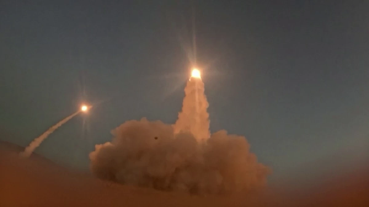 This screen grab taken on Wednesday, from video footage released by Iran's Revolutionary Guards (IRGC)'s Sepah News website, allegedly shows missiles being launched from an undisclosed location towards US targets in Bahrain and Kuwait (AFP photo)