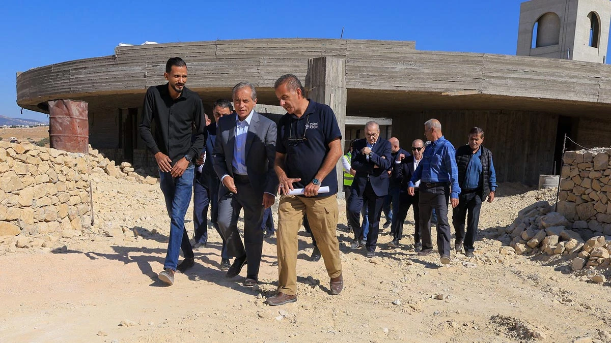 Prime Minister Jafar Hassan inspects progress on the Jerash Eco-Tourism Village project, which is 60 per cent complete and expected to be finished in 2027 (Photo courtesy of Prime Ministry)