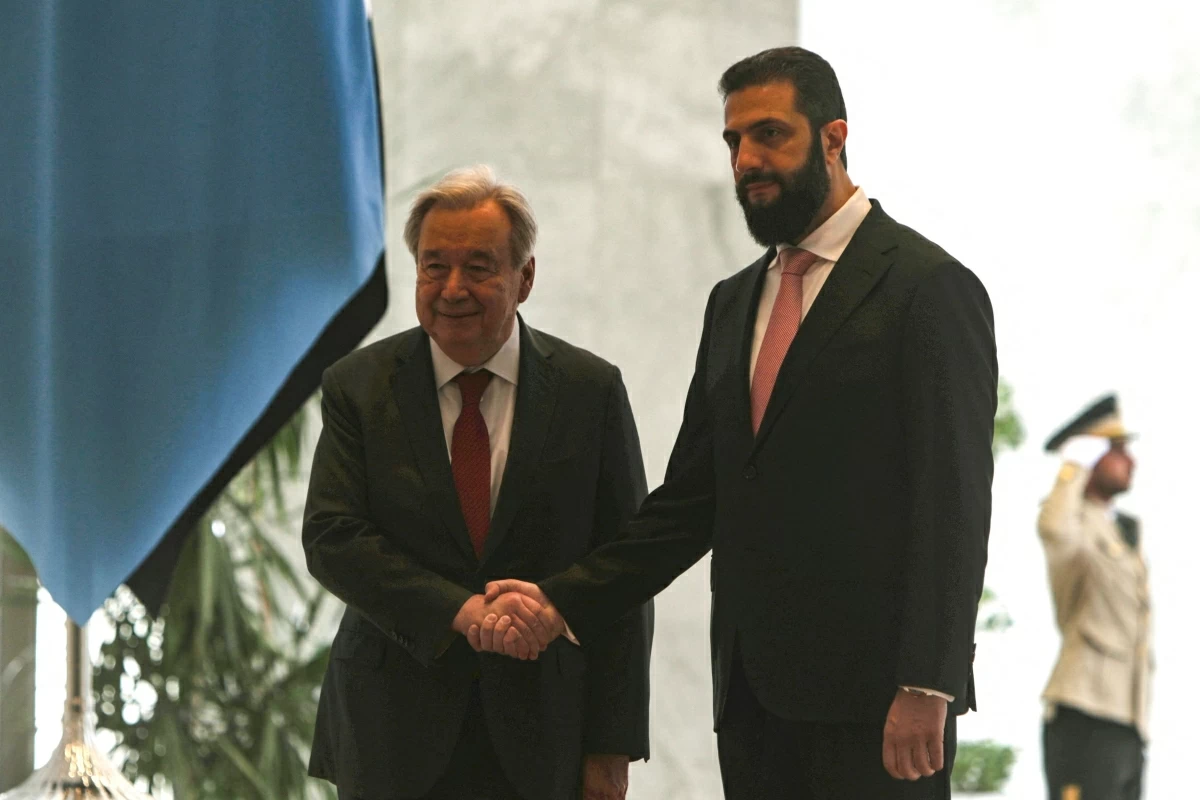 Syria's President Ahmed Al Sharaa (R) receives UN Secretary-General Antonio Guterres at the People's Palace in Damascus on July 25, 2026
(AFP photo)