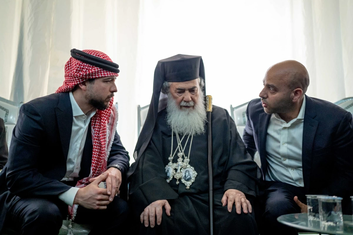 HRH Crown Prince Hussein on Sunday offers condolences to families of the martyrs of the terrorist attack on the Greek Orthodox Church of Saint George in Karak (Photo courtesy of Royal Court)