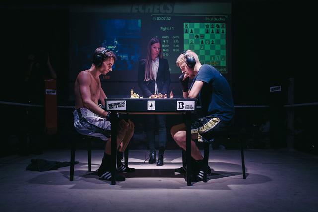 Chessboxing, boxing and chess board game being played alternately as part  of a new surreal sport, Islington, London, UK Stock Photo - Alamy