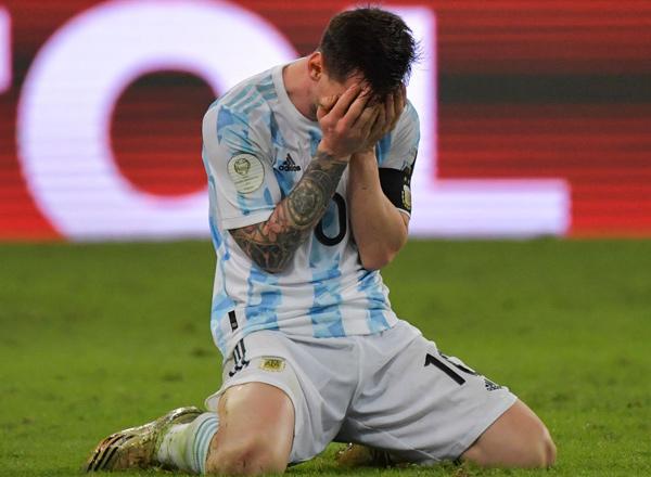 RIO DE JANEIRO, BRAZIL - JULY 10: Lionel Messi of Argentina reacts