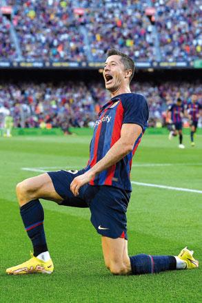 Robert Lewandowski is pictured in a Barcelona shirt for the first time