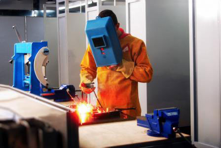 In this undated photo, a student welds during his training at a local community college  (Photo courtesy of Jerusalem College)