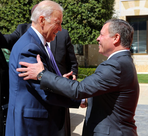 His Majesty King Abdullah meets with US Vice President Joe Biden in Amman on Thursday  (Photo courtesy of Royal Court)