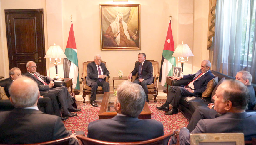 His Majesty King Abdullah meets with Palestinian President Mahmoud Abbas in Amman on Sunday  (Photo courtesy of Royal Court)