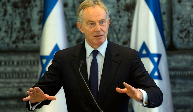 In this July 15, 2014 file photo, former British prime minister and Mideast envoy Tony Blair gestures as he speaks during joint statements with Israel's President Shimon Peres at the president's residence (AP photo)