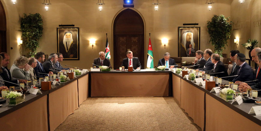 His Majesty King Abdullah meets with a delegation of Canada’s Centre for Israel and Jewish Affairs in Amman on Wednesday (Photo courtesy of Royal Court)