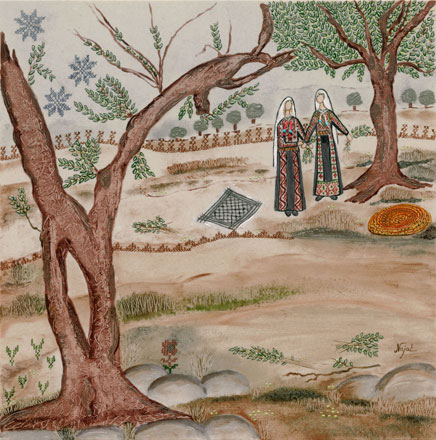 Canada-based artist Najat El-Khairy preserves embroidery patterns from traditional Palestinian dresses in drawings on porcelain tiles (Photo courtesy of Najat El-Khairy)