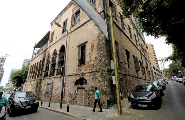 A photo taken on Friday shows a general view of the Honein Palace, an Ottoman architecture building from the 19th century, which is listed as endangered by the World Monument Fund, in the Lebanese capital Beirut (AFP photo)