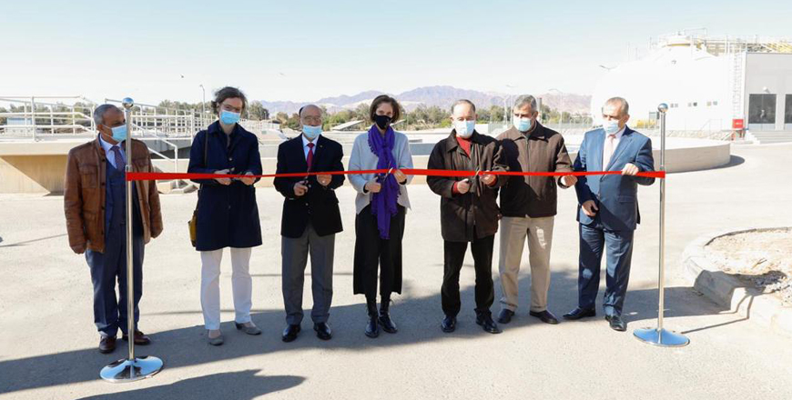 Minister of Water and Irrigation Mohammad Al Najjar, Aqaba Water Company General Manager Khaled Obaidyn, and United States Agency for International Development (USAID) Mission Director Sherry F. Carlin inaugurated the Expansion of North Aqaba Wastewater Treatment Plant on Saturday  (Photo courtesy of USAID)